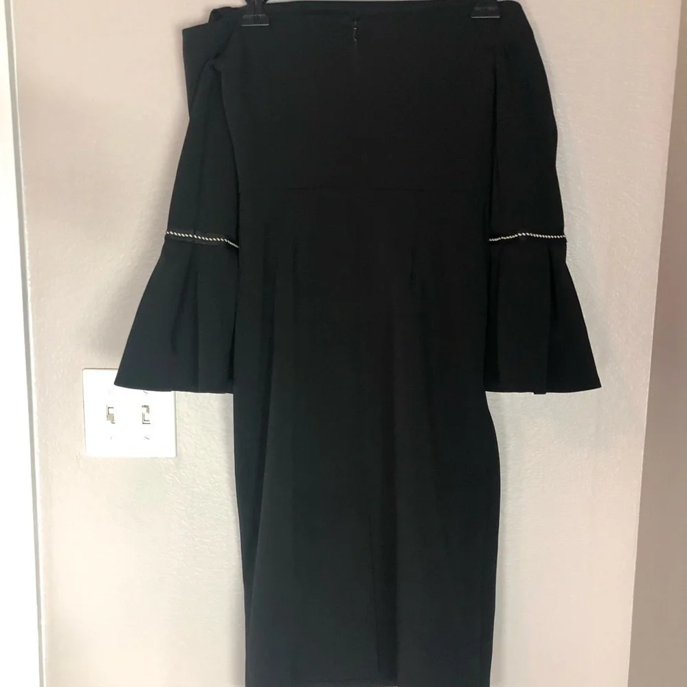 Alexis Black Trumpet Sleeve Strapless Amelie Midi Dress XS